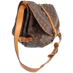 Louis Vuitton Monogram Bag Leather Shoulder Brown Saumur